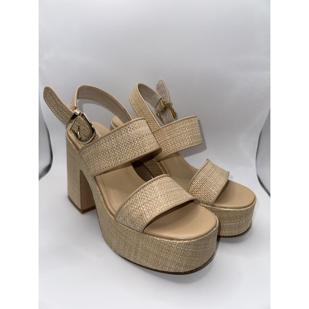STEVE MADDEN VALORY SANDAL NATURAL RAFFIA Platform Heels Shoes Size 7